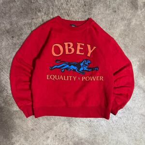 Red Obey Graphic Crewneck Sweatshirt
